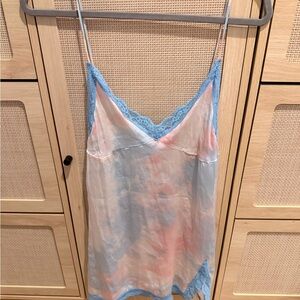 Frankie's Bikinis Pastel Tie-Dye Slip Dress with Blue Lace Trim